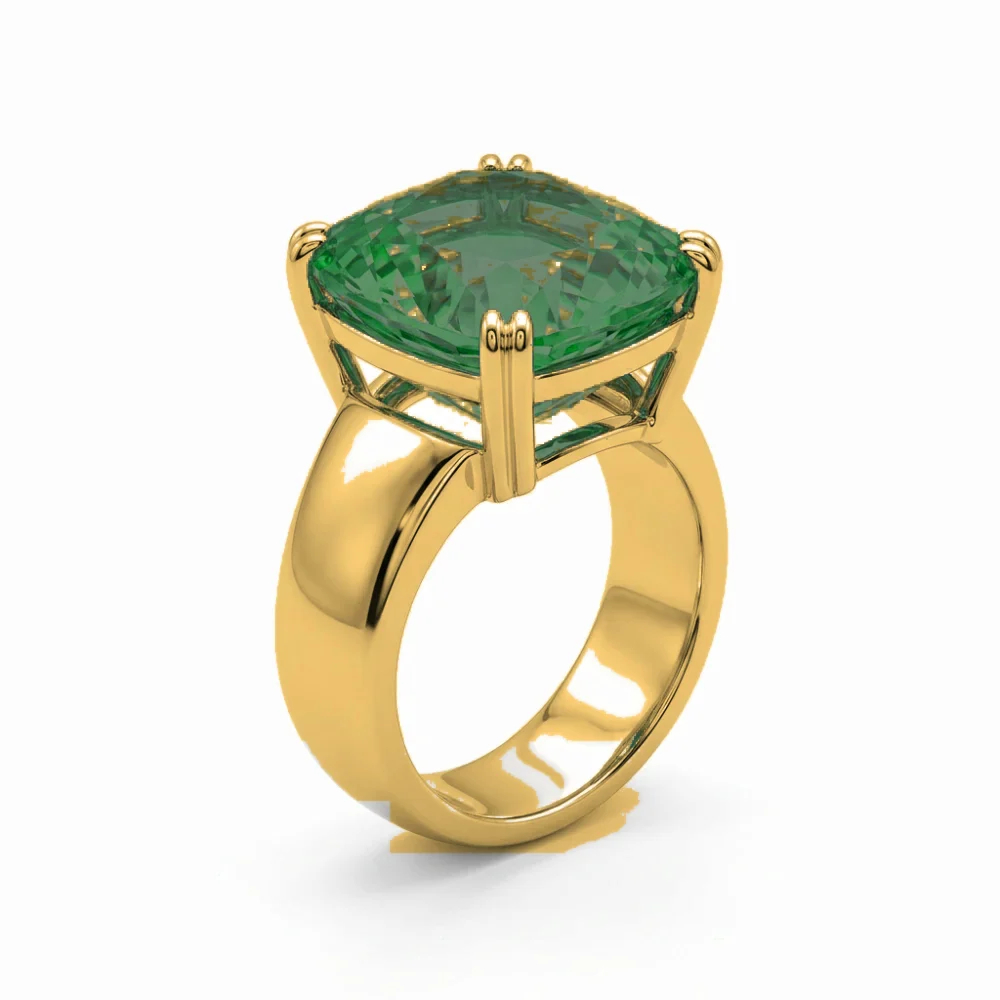 Anel de Formatura Enfermagem Clássico em Ouro Amarelo 18k com Turmalina Verde