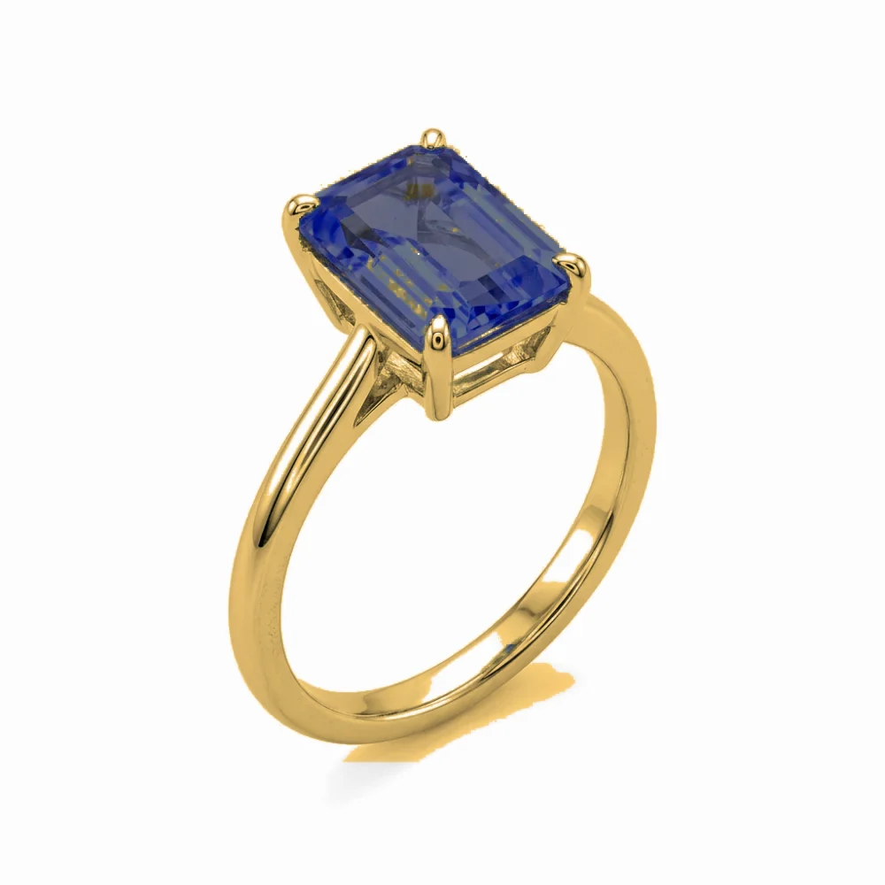 Anel de Formatura Engenharia Feminino em Ouro Amarelo 18k com Safira Azul