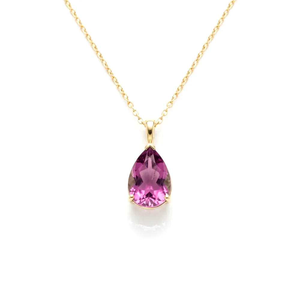 Colar Ponto de Luz em Ouro Amarelo 18k com Turmalina Rosa Gota