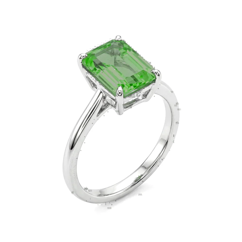 Anel Solitário em Ouro Branco 18k com Turmalina Verde Retangular