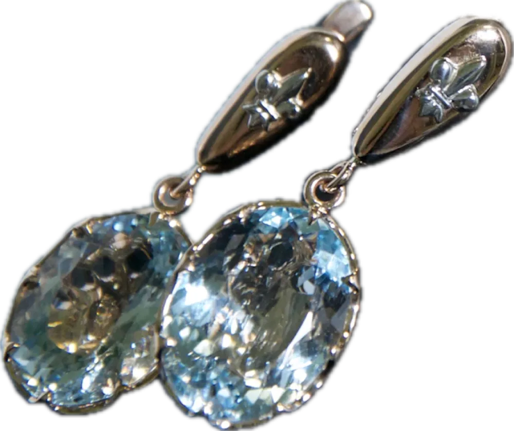 Brincos em Ouro Branco 18k com Água-Marinha