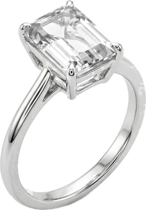 Anel Solitário em Ouro Branco 18k com Diamante Lapidação Esmeralda