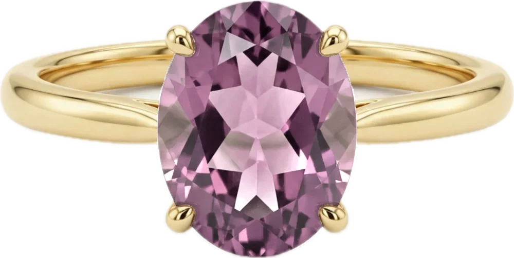 Anel Solitário em Ouro Amarelo 18k com Quartzo Rosa Oval