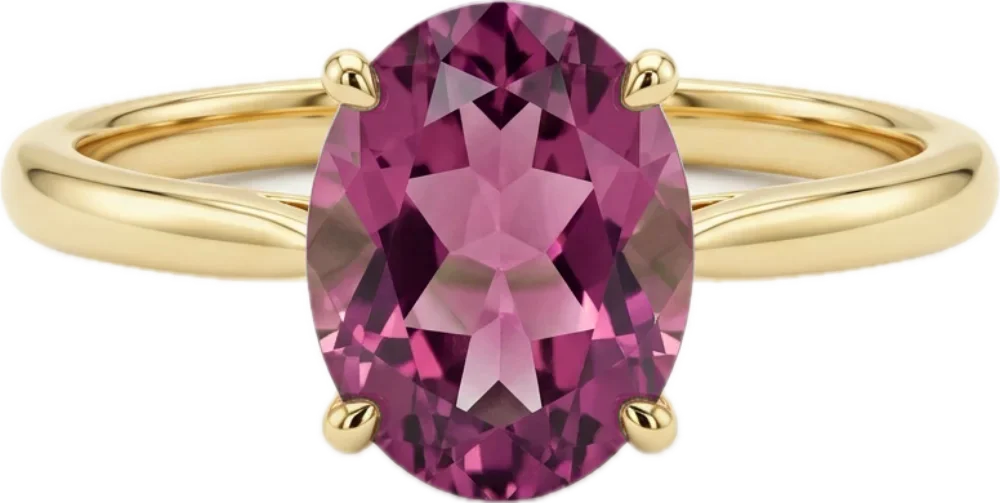 Anel em Ouro Amarelo 18k com Granada Rodolita Oval